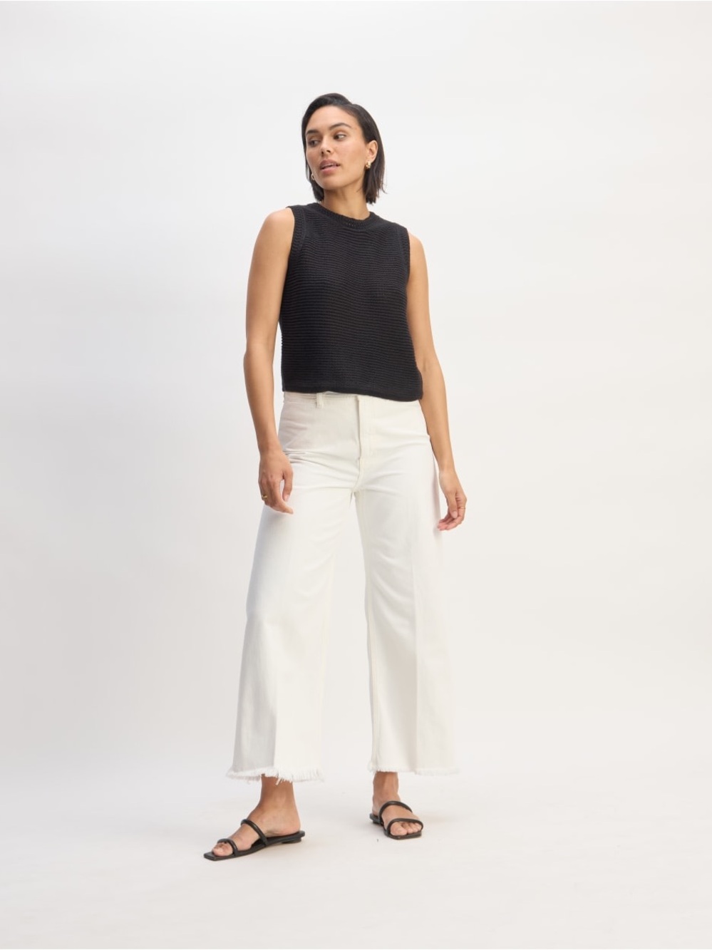 Everlane Organic Cotton Black Open Stitch Tank Size Large